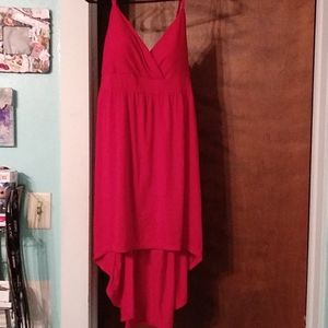 Spaghetti strap red hi-low dress
